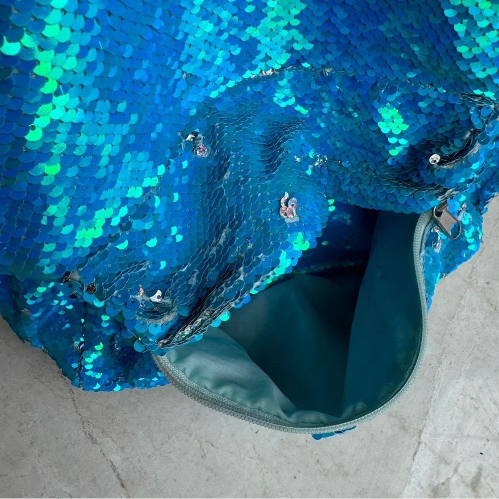 Justice Backpack and matching Lunchbox blue flip sequins